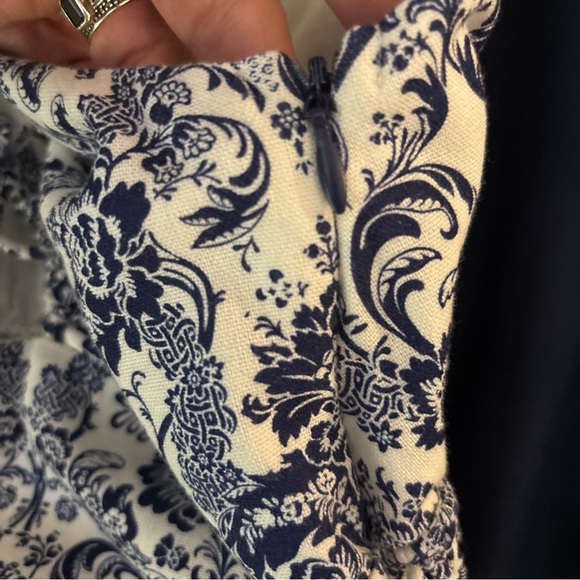 Hyacinth House Maxi Tuckernuck Navy Scroll Print Toula Linen Keyhole Dress XS - Picture 12 of 15